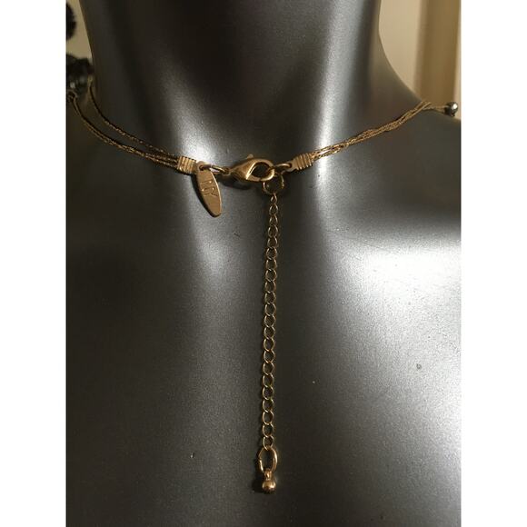 Beautiful NY 20" 3 Strand Necklace, Gold Beads, Light Pink Beads & Maroon Tiles - Picture 2 of 3